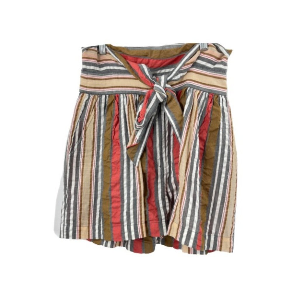 Ulla Johnson Shorts Cream Red Gray Multi Striped Wide Waistband Belted Size 0